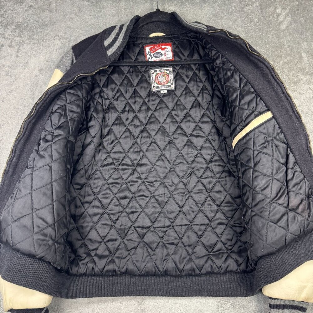 Vintage 90s Baseball Jacket Wool Leather Varsity Bomber Collegiate Quilt Lined - Picture 4 of 10